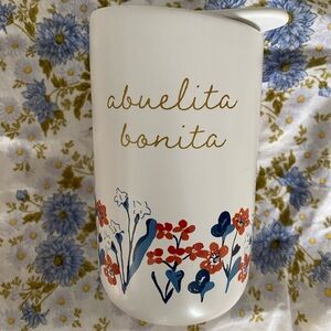 ABUELITA BONITA STONEWARE TRAVEL MUG BY THRESHOLD FLORAL MOTIF TEA/COFFEE GIFT